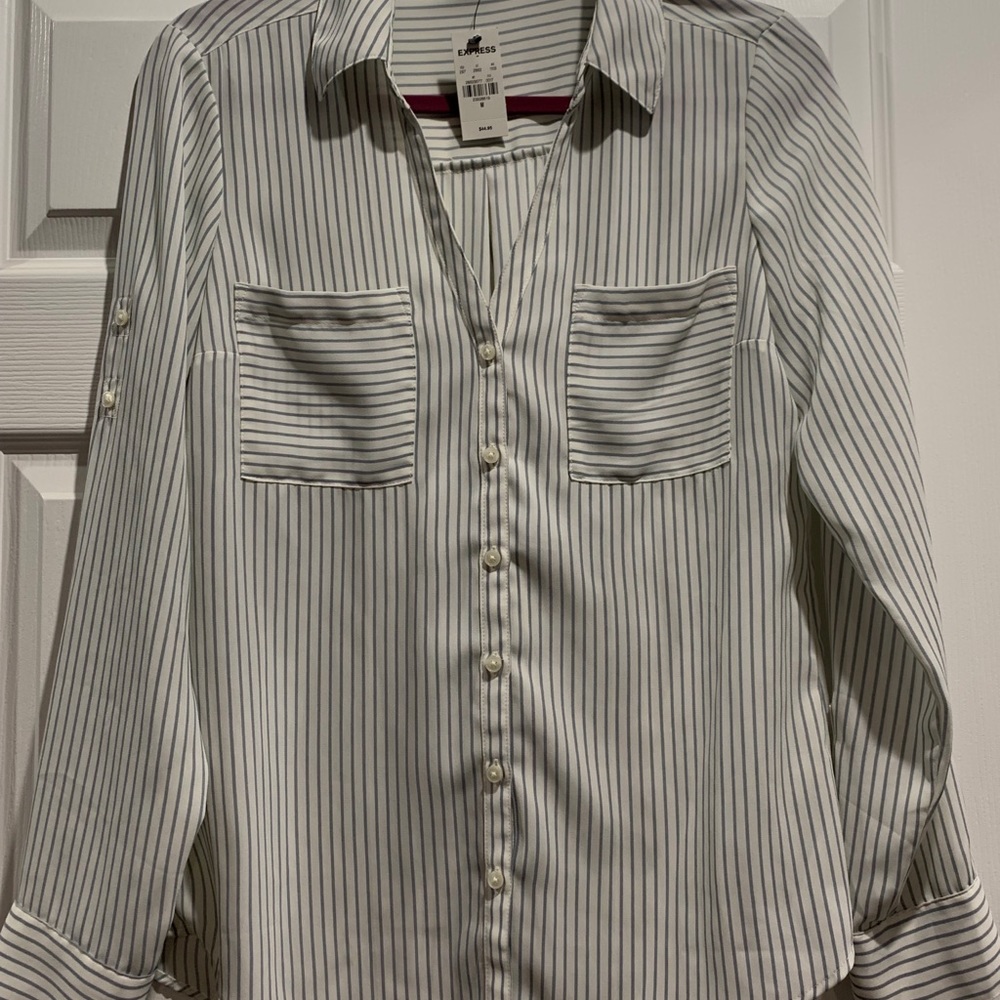button up shirt, white and blue striped BRAND NEW!